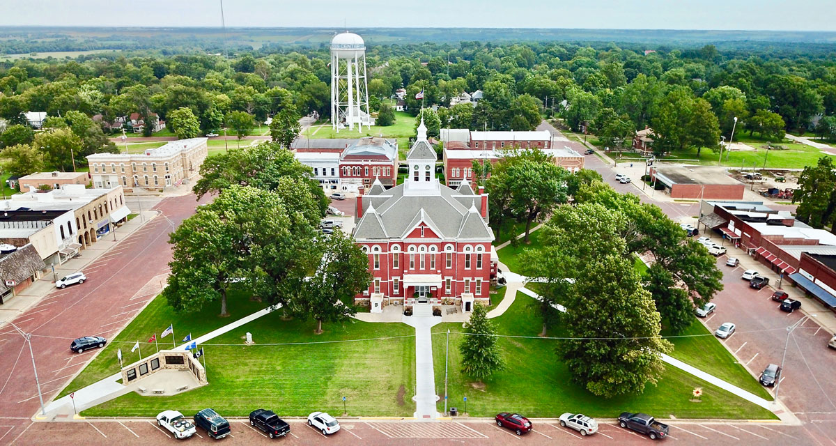 Woodson courthouse aerial wide